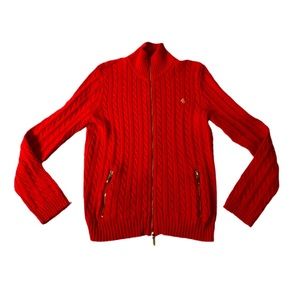 Ralph Lauren Red with Gold Accent Zip Up Sweater